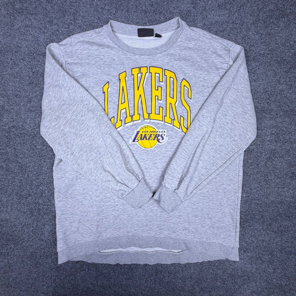 NBA Los Angeles Lakers Crewneck Sweatshirt Heather Gray Graphic Pullover Medium